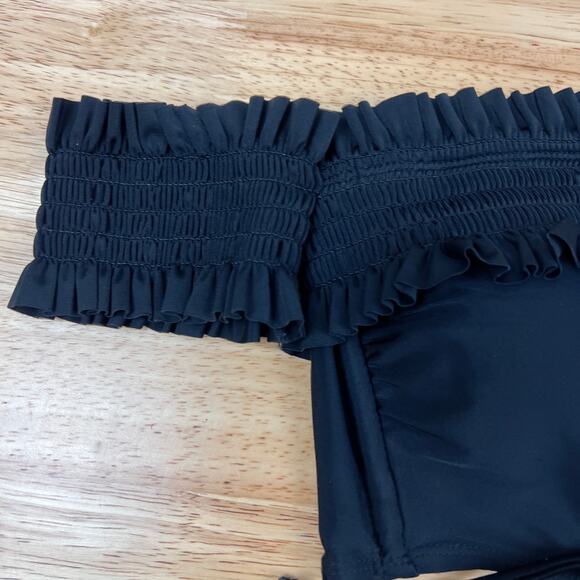 Xhilaration Juniors' Black Smocked Lace-Up Bikini Top - Size Small - NWT - Picture 4 of 7